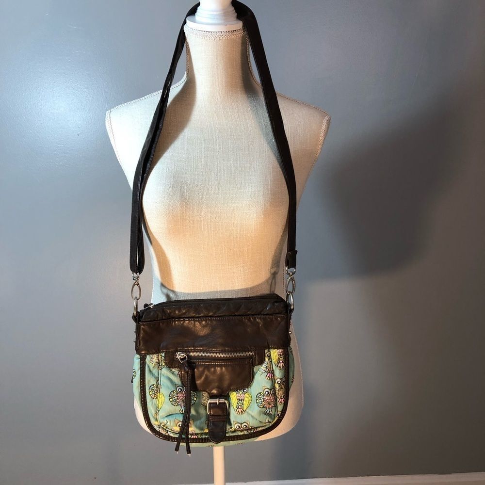 Owl Purse Cross Body with front buckle Teal and Brown👍